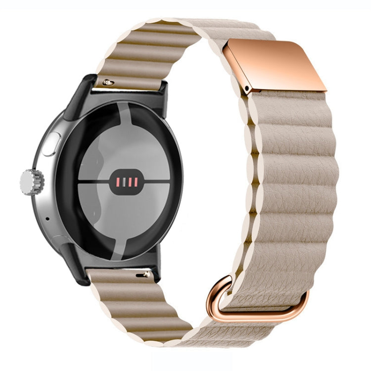 For Google Pixel Watch Reverse Buckle Magnetic Genuine Leather Watch Band(Khaki) by bashfashion