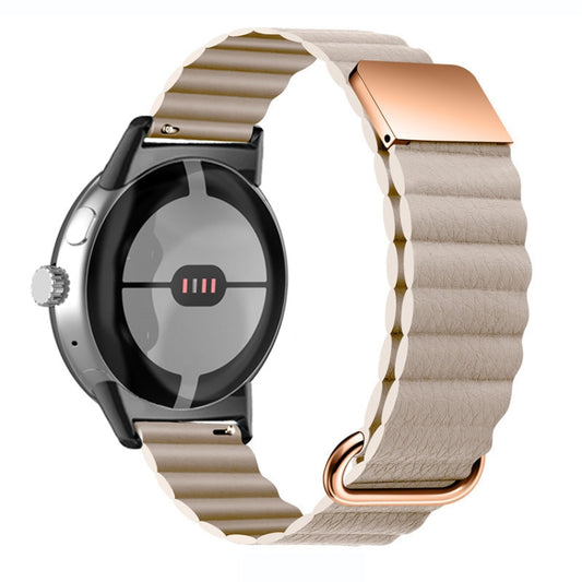 For Google Pixel Watch Reverse Buckle Magnetic Genuine Leather Watch Band(Khaki) by bashfashion