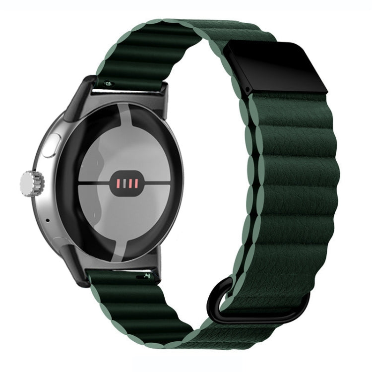 For Google Pixel Watch Reverse Buckle Magnetic Genuine Leather Watch Band(Green) by bashfashion