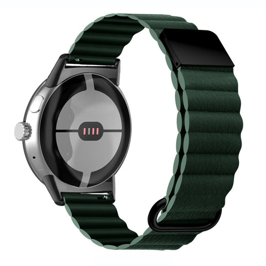 For Google Pixel Watch Reverse Buckle Magnetic Genuine Leather Watch Band(Green) by bashfashion