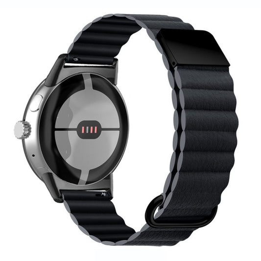 For Google Pixel Watch Reverse Buckle Magnetic Genuine Leather Watch Band(Grey) by bashfashion
