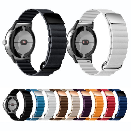 For Google Pixel Watch Reverse Buckle Magnetic Genuine Leather Watch Band(Black) by bashfashion