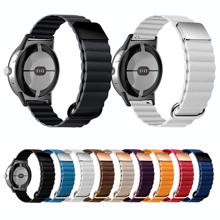 For Google Pixel Watch Reverse Buckle Magnetic Genuine Leather Watch Band(White) by bashfashion