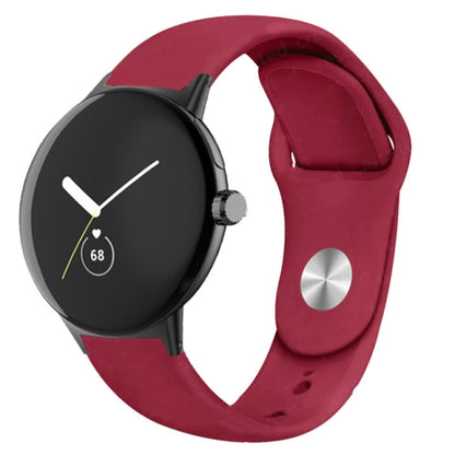 For Google Pixel Watch Solid Color Reverse Buckle Silicone Watch Band(Wine Red) by bashfashion
