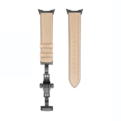 For Google Pixel Watch Butterfly Buckle Genuine Leather Watch Band(Black Apricot) by bashfashion