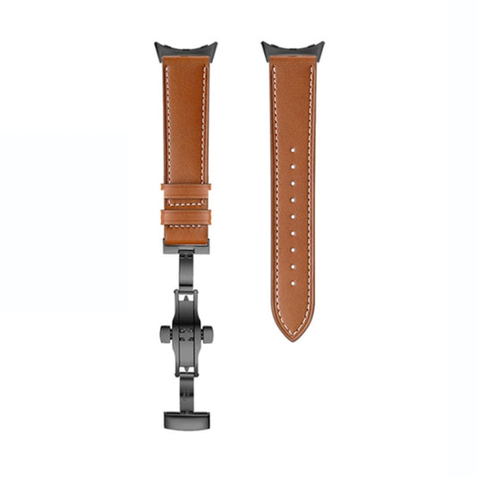For Google Pixel Watch Butterfly Buckle Genuine Leather Watch Band(Black Brown) by bashfashion