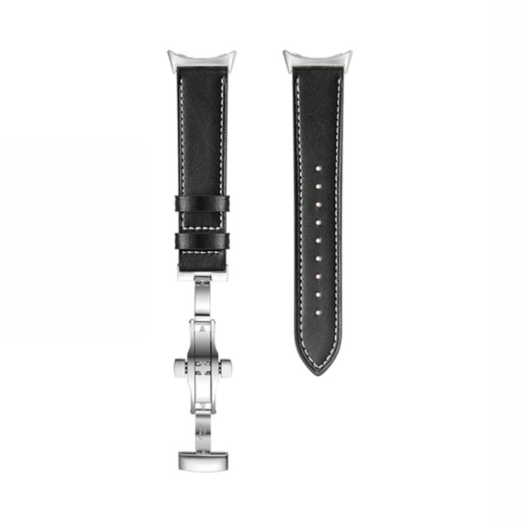For Google Pixel Watch Butterfly Buckle Genuine Leather Watch Band(Silver Black) by bashfashion