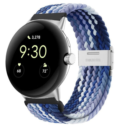 For Google Pixel Watch Metal Buckle Nylon Watch Band(Blue White) by bashfashion