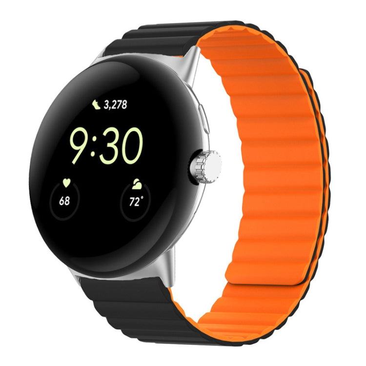 For Google Pixel Watch Two-section Magnetic Silicone Watch Band(Black Orange) by bashfashion