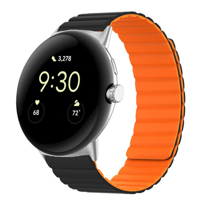For Google Pixel Watch Two-section Magnetic Silicone Watch Band(Black Orange) by bashfashion