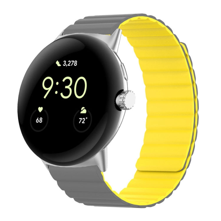 For Google Pixel Watch Two-section Magnetic Silicone Watch Band(Grey Yellow) by bashfashion