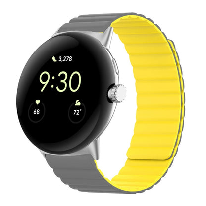 For Google Pixel Watch Two-section Magnetic Silicone Watch Band(Grey Yellow) by bashfashion