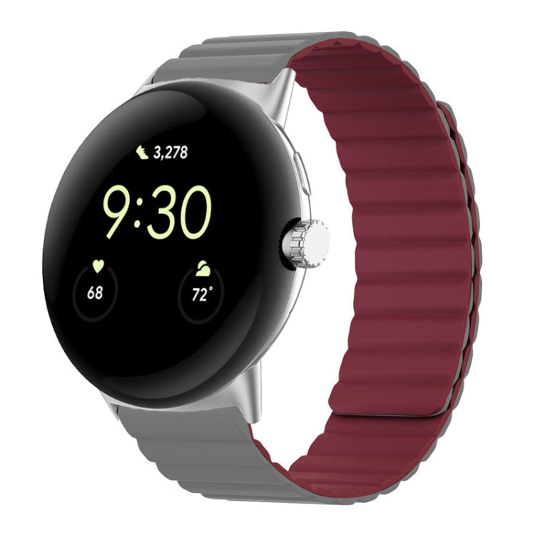 For Google Pixel Watch Two-section Magnetic Silicone Watch Band(Grey Wine Red) by bashfashion