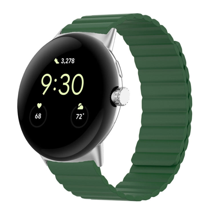 For Google Pixel Watch Two-section Magnetic Silicone Watch Band(Army Green) by bashfashion