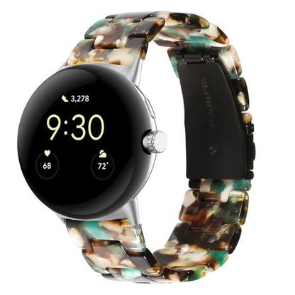 For Google Pixel Watch Three-beads Resin Watch Band(Blue Flower) by bashfashion