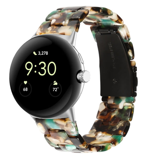 For Google Pixel Watch Three-beads Resin Watch Band(Blue Flower) by bashfashion