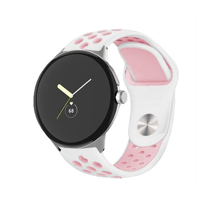 For Google Pixel Watch Two-color Reverse Buckle Silicone Watch Band(White Pink) by bashfashion