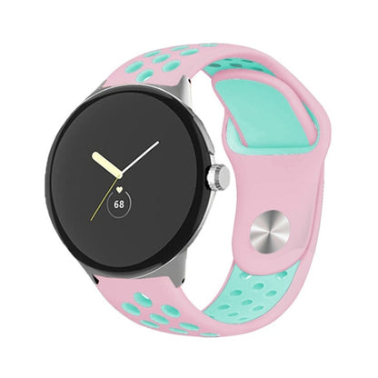 For Google Pixel Watch Two-color Reverse Buckle Silicone Watch Band(Pink Green) by bashfashion