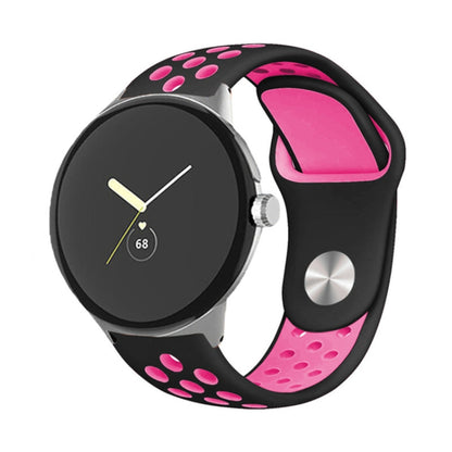 For Google Pixel Watch Two-color Reverse Buckle Silicone Watch Band(Black Pink) by bashfashion
