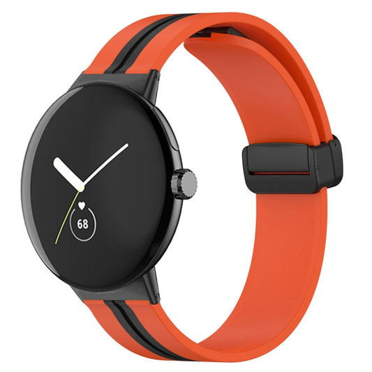 For Google Pixel Watch Two-color Folding Buckle Silicone Watch Band(Orange Black) by bashfashion
