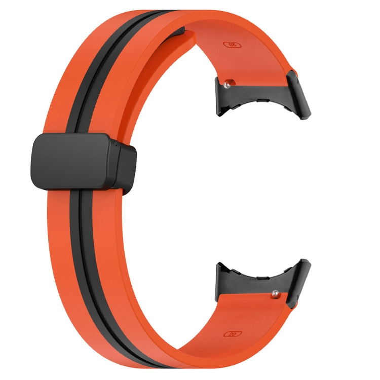 For Google Pixel Watch Two-color Folding Buckle Silicone Watch Band(Orange Black) by bashfashion