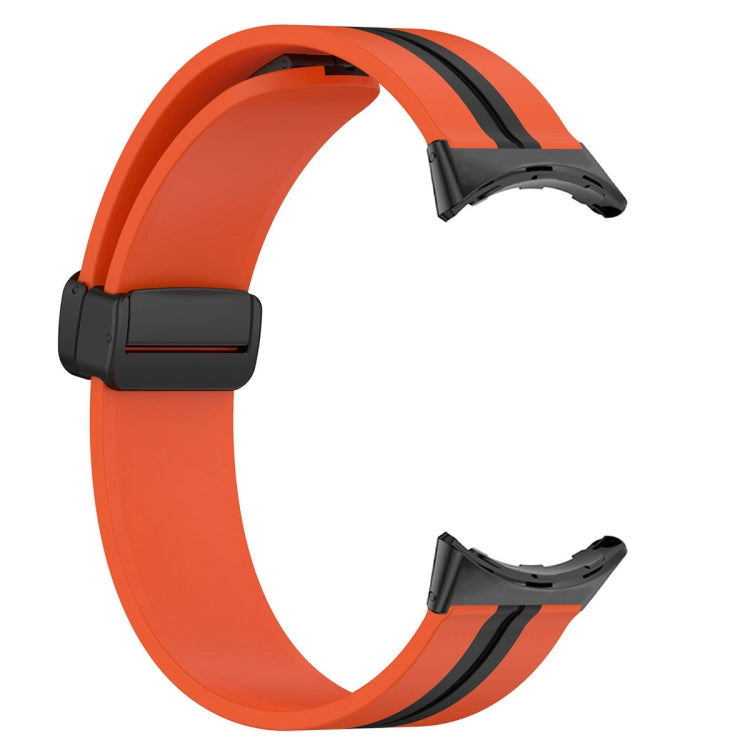For Google Pixel Watch Two-color Folding Buckle Silicone Watch Band(Orange Black) by bashfashion