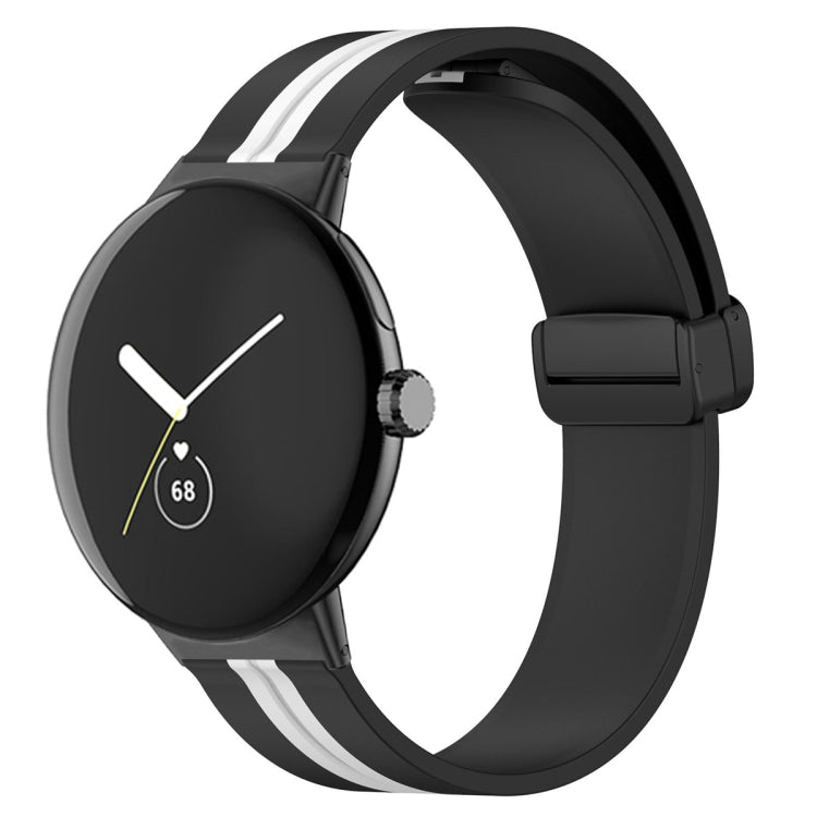 For Google Pixel Watch Two-color Folding Buckle Silicone Watch Band(Black White) by bashfashion
