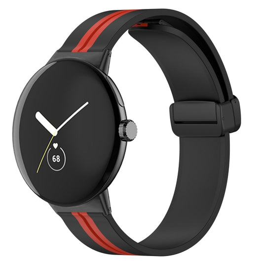 For Google Pixel Watch Two-color Folding Buckle Silicone Watch Band(Black Red) by bashfashion