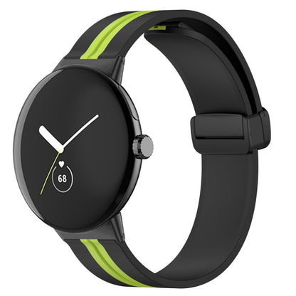 For Google Pixel Watch Two-color Folding Buckle Silicone Watch Band(Black Green) by bashfashion