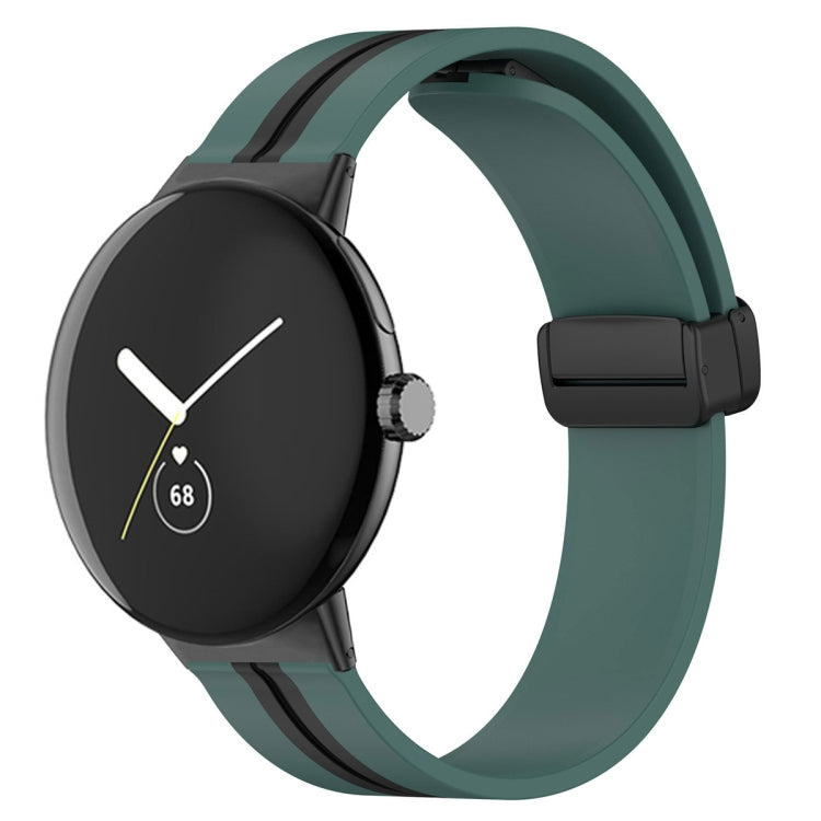For Google Pixel Watch Two-color Folding Buckle Silicone Watch Band(Army Green Black) by bashfashion