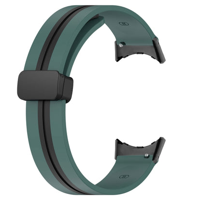 For Google Pixel Watch Two-color Folding Buckle Silicone Watch Band(Army Green Black) by bashfashion