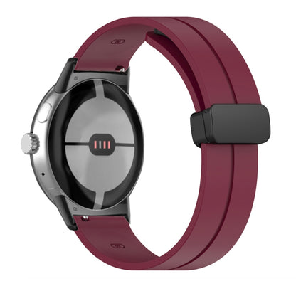 For Google Pixel Watch Solid-color Folding Buckle Silicone Watch Band(Black Wine Red) by bashfashion