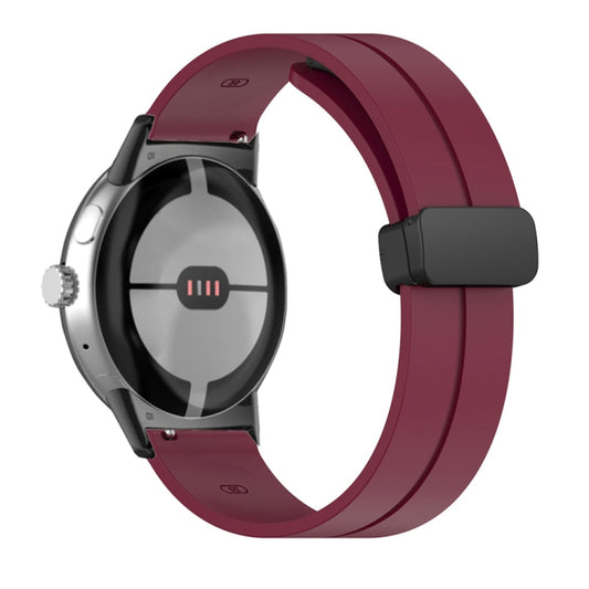 For Google Pixel Watch Solid-color Folding Buckle Silicone Watch Band(Black Wine Red) by bashfashion