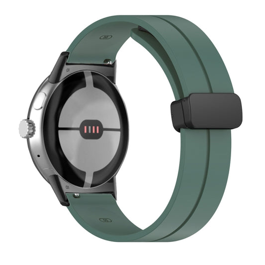 For Google Pixel Watch Solid-color Folding Buckle Silicone Watch Band(Black Pine Green) by bashfashion