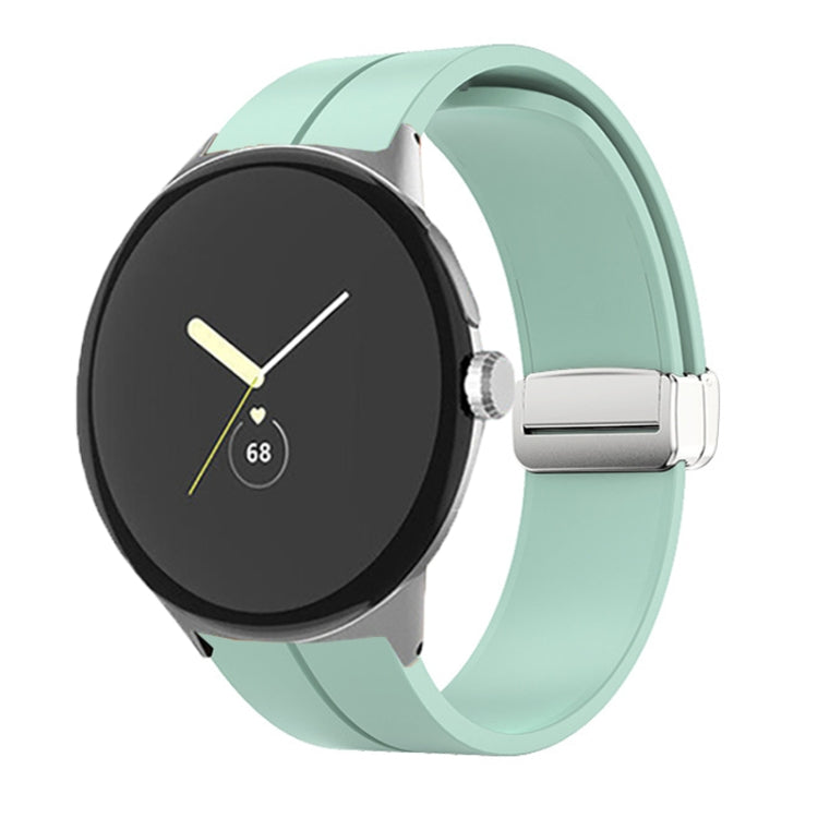 For Google Pixel Watch Solid-color Folding Buckle Silicone Watch Band(Silver Mint Green) by bashfashion