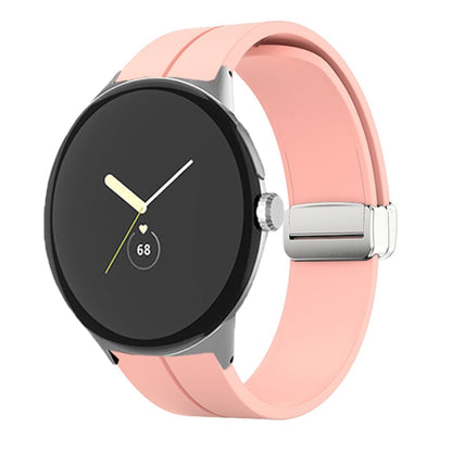 For Google Pixel Watch Solid-color Folding Buckle Silicone Watch Band(Silver Pink) by bashfashion