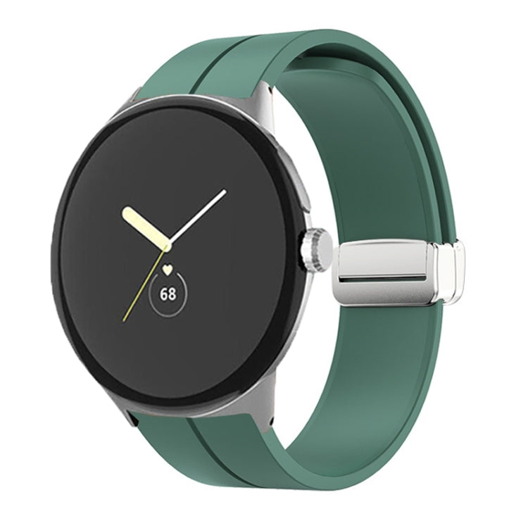 For Google Pixel Watch Solid-color Folding Buckle Silicone Watch Band(Silver Army Green) by bashfashion