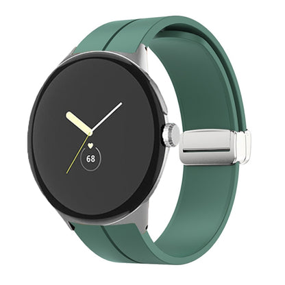 For Google Pixel Watch Solid-color Folding Buckle Silicone Watch Band(Silver Army Green) by bashfashion