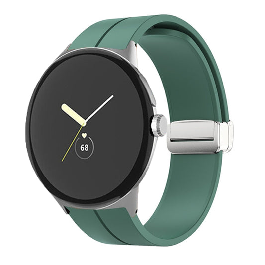For Google Pixel Watch Solid-color Folding Buckle Silicone Watch Band(Silver Army Green) by bashfashion
