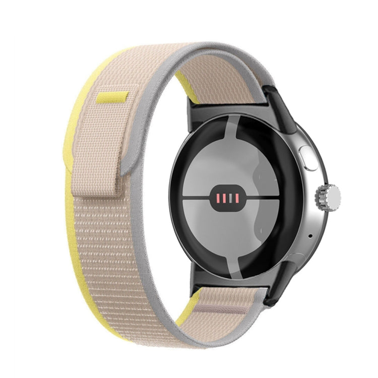 For Google Pixel Watch Loop Black Connector Nylon Watch Band(Beige White) by bashfashion