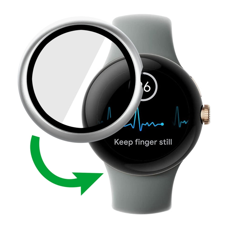 For Google Pixel Watch Frosted PC Frame Tempered Film Integrated Watch Protective Case(Silver) by bashfashion