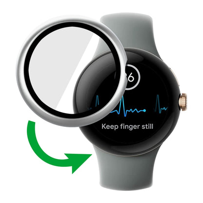 For Google Pixel Watch Frosted PC Frame Tempered Film Integrated Watch Protective Case(Silver) by bashfashion