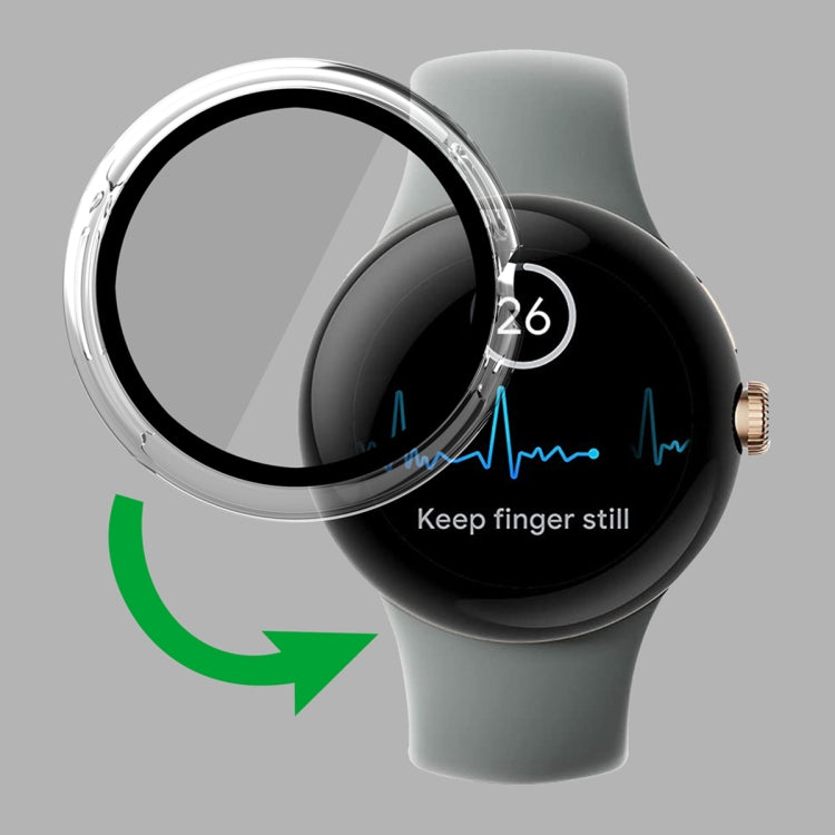 For Google Pixel Watch Frosted PC Frame Tempered Film Integrated Watch Protective Case(Transparent) by bashfashion