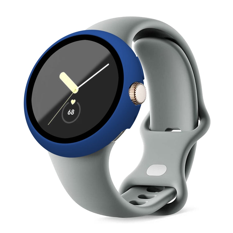 For Google Pixel Watch Frosted PC Frame Tempered Film Integrated Watch Protective Case(Midnight Blue) by bashfashion