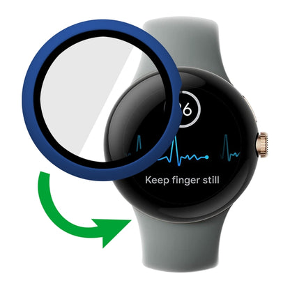 For Google Pixel Watch Frosted PC Frame Tempered Film Integrated Watch Protective Case(Midnight Blue) by bashfashion