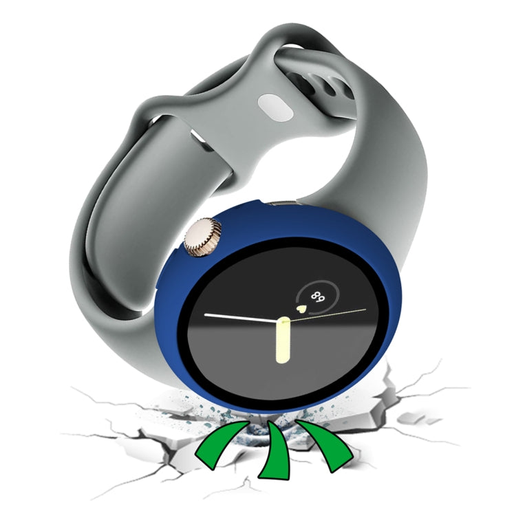 For Google Pixel Watch Frosted PC Frame Tempered Film Integrated Watch Protective Case(Midnight Blue) by bashfashion