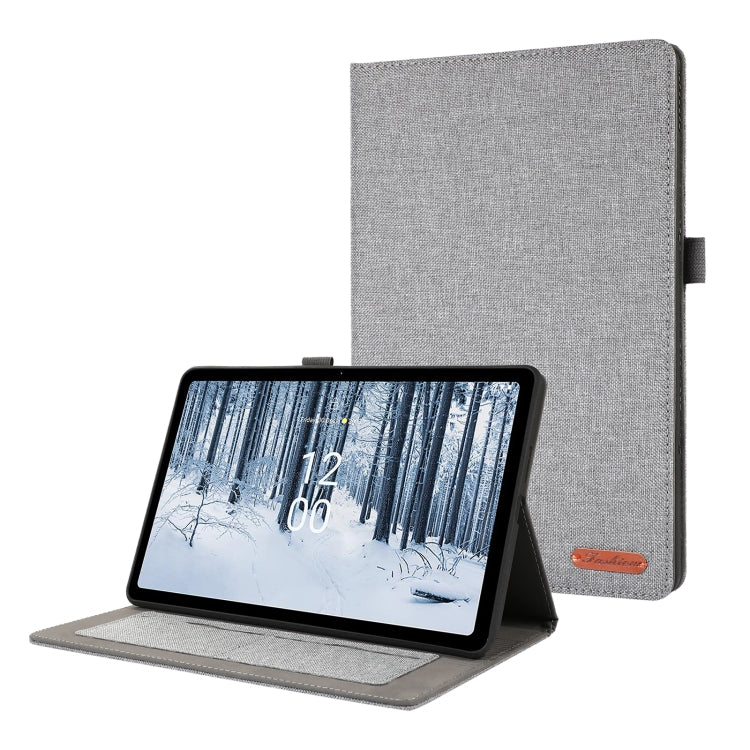 For Nokia T21 Fabric Leather Tablet Case with Wake-up / Sleep Function(Grey) by bashfashion