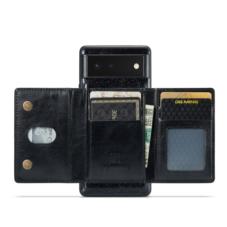 For Google Pixel 6a DG.MING M3 Series Glitter Powder Card Bag Leather Case(Black) by DG.MING