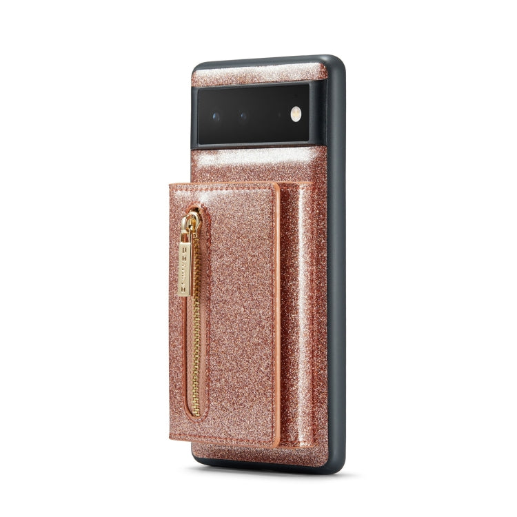 For Google Pixel 6a DG.MING M3 Series Glitter Powder Card Bag Leather Case(Rose Gold) by DG.MING