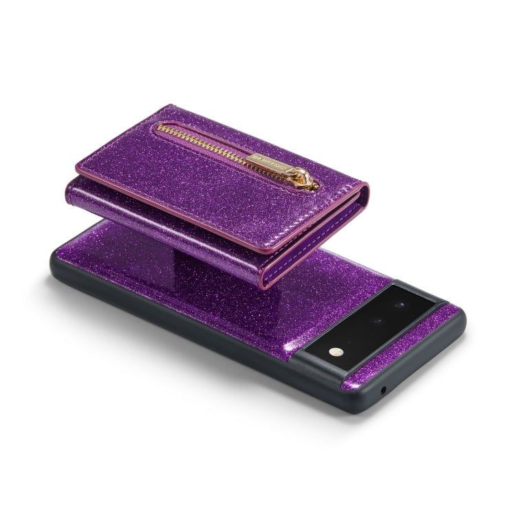 For Google Pixel 6a DG.MING M3 Series Glitter Powder Card Bag Leather Case(Dark Purple) by DG.MING